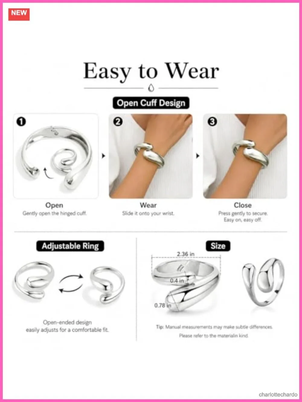 Roe Dolph Gold Cuff Bracelet and Ring Set for Women Open Bangle Chunky Matching